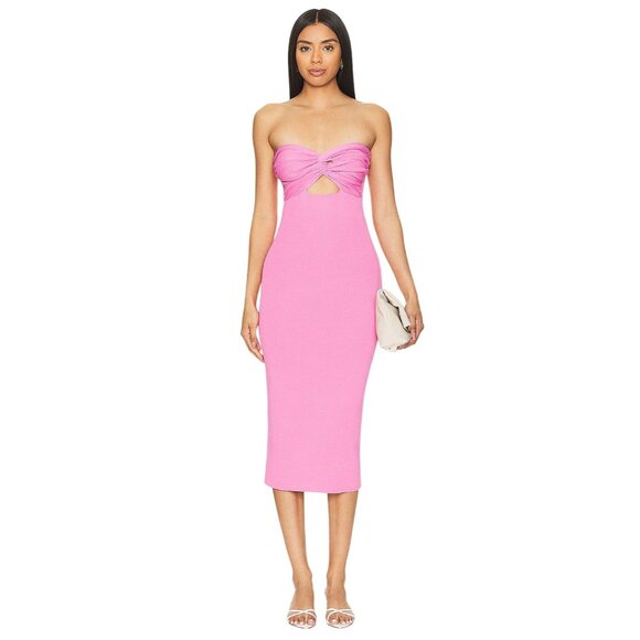 SNDYS Maia Dress in Pink Medium New Womens Strapless Knit Midi - Picture 1 of 10